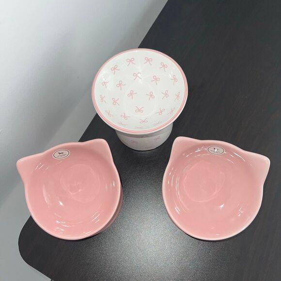 Kawaii Elevated Stoneware Ceramic Cat Bowl Set - Picture 9 of 9